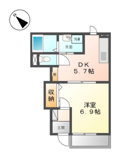 ヴィラセントラル二日市(1DK/1階)の間取り写真