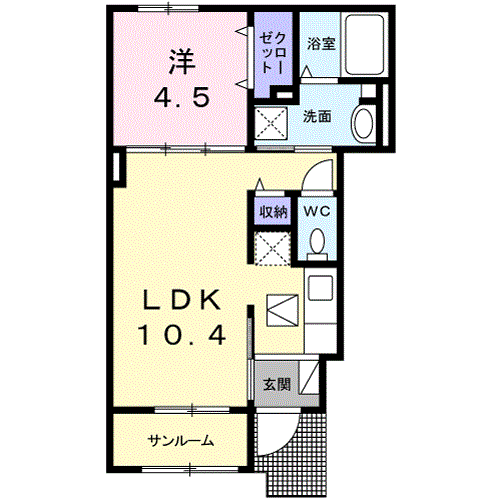 ソレアード カーサ(1LDK/1階)の間取り写真