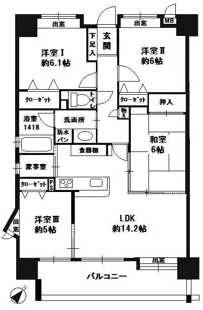 エバーライフネアシティ筑紫野(4LDK/15階)の間取り写真