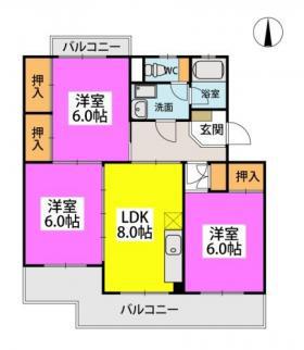 ビレッジ都府楼Ⅱ(3DK/3階)の間取り写真
