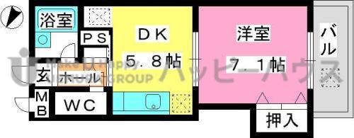 ジュネス東大利(1DK/4階)の間取り写真