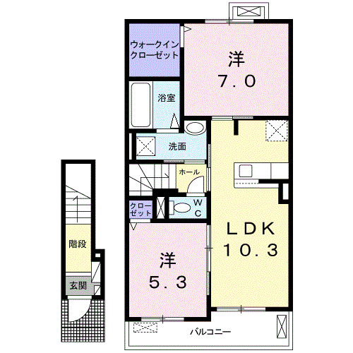 ウィステリアヒルズ I(2LDK/2階)の間取り写真