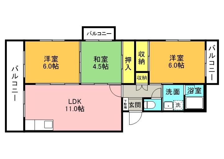 コーポラス国分(3LDK/1階)の間取り写真