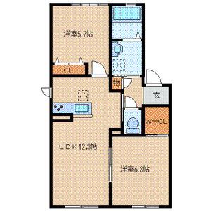 シャーメゾン宮の森 A棟(2LDK/1階)の間取り写真