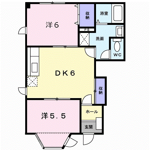 アヴニール鵜木Ⅰ(2DK/1階)の間取り写真