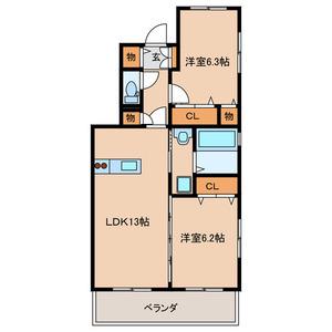 ピュア中通Ⅰ(2LDK/3階)の間取り写真