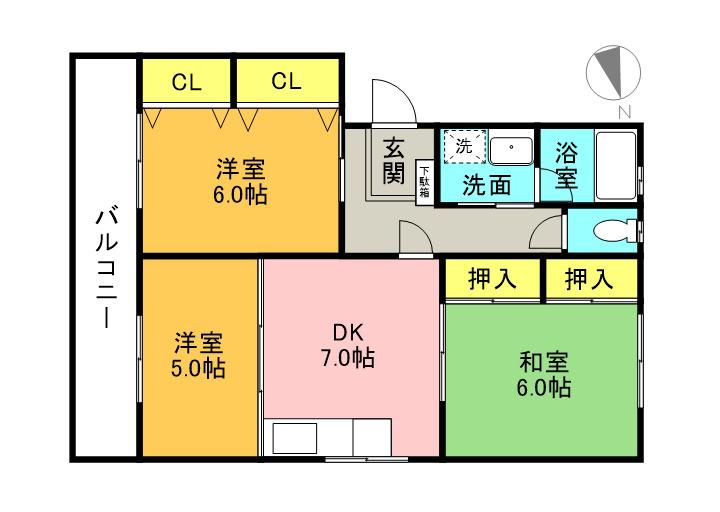 黒坂壱番館(2LDK/1階)の間取り写真