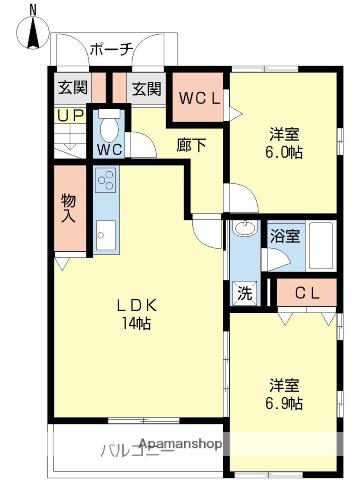 レジデンス武蔵Ⅲ A棟(2LDK/1階)の間取り写真