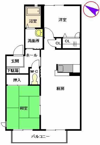 エクセラン国分2 A棟(2LDK/2階)の間取り写真