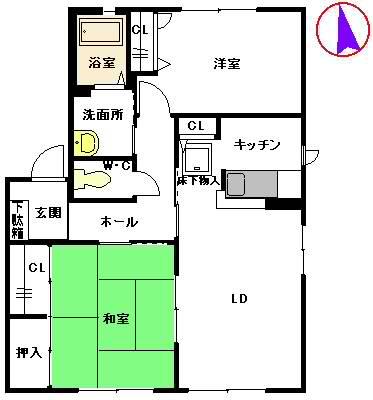 フローラルコートF(2LDK/1階)の間取り写真