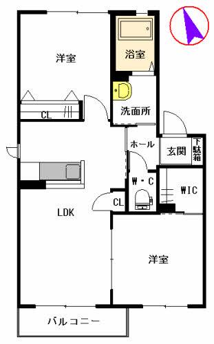 シャーメゾンSHIRABE(2LDK/2階)の間取り写真