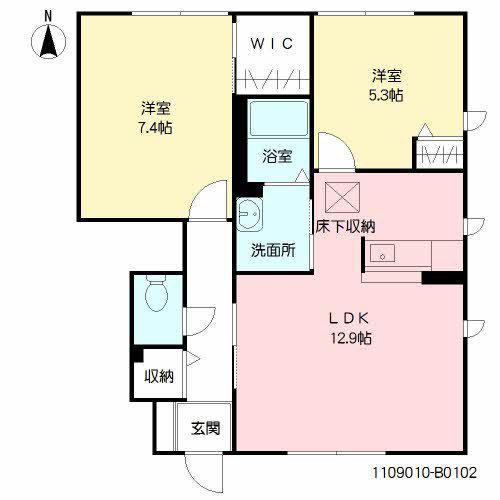 プリムローズヤヒロB棟(2LDK/1階)の間取り写真