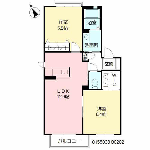 エバーグリーン桜町B棟(2LDK/2階)の間取り写真