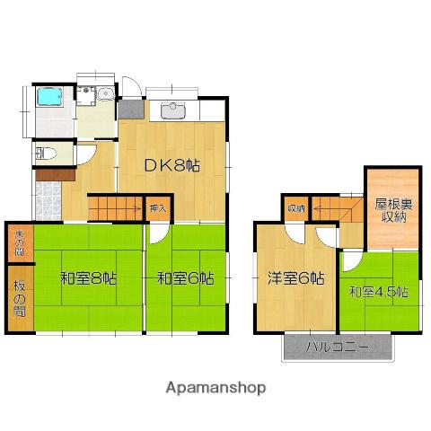 筑豊本線 筑前山家駅 バス乗車時間：3分 山家小学校前バス停で下車 徒歩3分 2階建 築38年(4SDK)の間取り写真