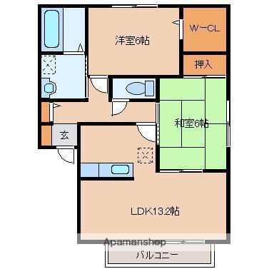 セジュール紫苑AD棟(2LDK/1階)の間取り写真