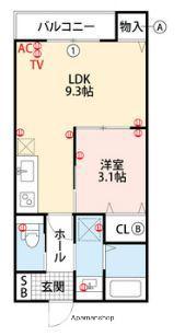 リベルタ基山(1LDK/1階)の間取り写真