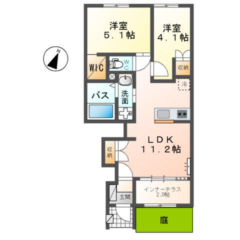 INDIGOBLUE(2LDK/1階)の間取り写真