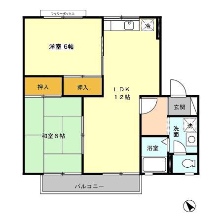 セジュール・レスポワールB棟(2LDK/2階)の間取り写真