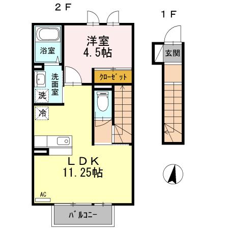 ヴィルヌーブ参番館(1LDK/2階)の間取り写真