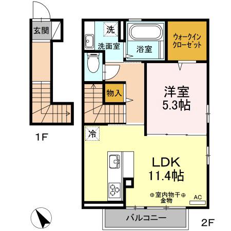 リージュ(1LDK/2階)の間取り写真