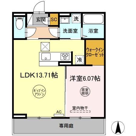 S・レーヴ(1LDK/1階)の間取り写真