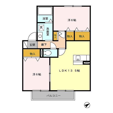 ベルデュールS(2LDK/2階)の間取り写真