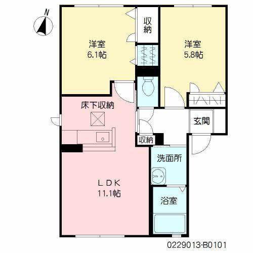 バサラハイツ2B棟(2LDK/1階)の間取り写真