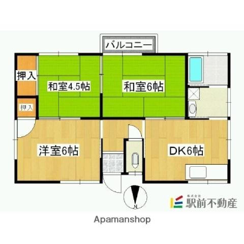 西日本鉄道甘木線 甘木駅(西鉄) 徒歩33分 1階建 築35年(3DK)の間取り写真