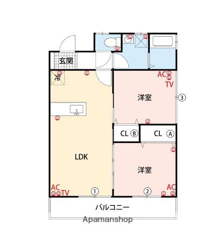 ほわいとあうるⅠⅡⅢ(2LDK/1階)の間取り写真