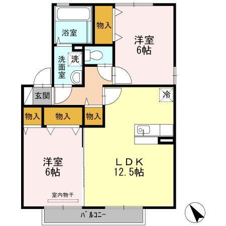 グランド・コート B棟(2LDK/2階)の間取り写真