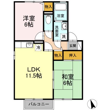 グランシャリオ C棟(2LDK/2階)の間取り写真