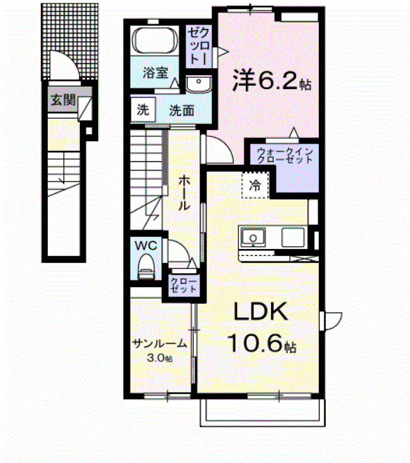 ヒカルサ鳥栖今泉ノース(1LDK/2階)の間取り写真