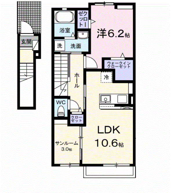 ヒカルサ鳥栖今泉ノース(1LDK/2階)の間取り写真