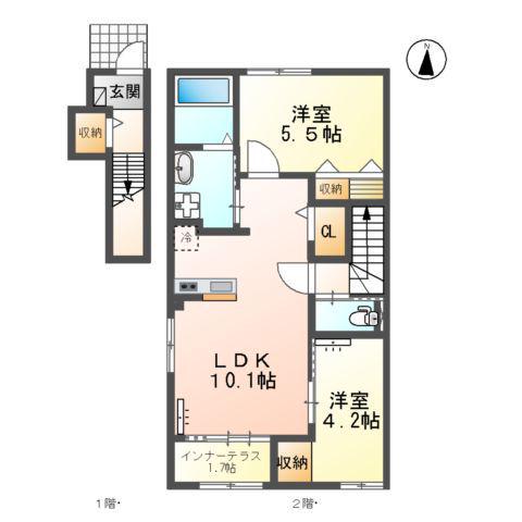 ヨネズホーム(2LDK/2階)の間取り写真