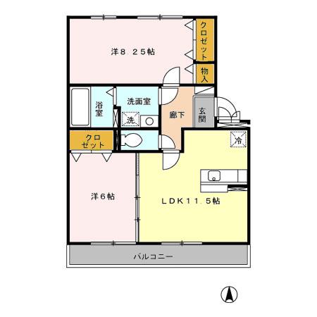 ウィスタリア(2LDK/3階)の間取り写真