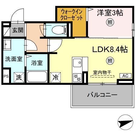 フリーデンやりた(1LDK/3階)の間取り写真