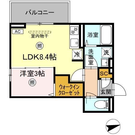 フリーデンやりた(1LDK/2階)の間取り写真