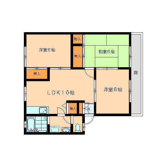 サンビレッジ二日市(3LDK/1階)の間取り写真