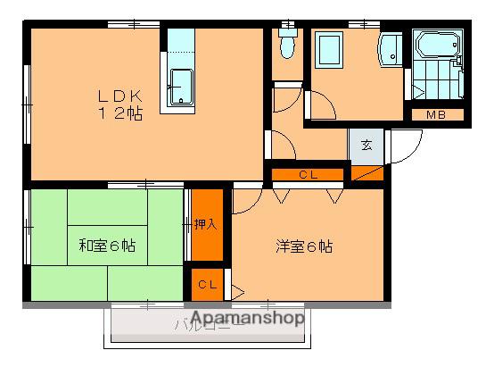 ホープ塔原(2LDK/2階)の間取り写真