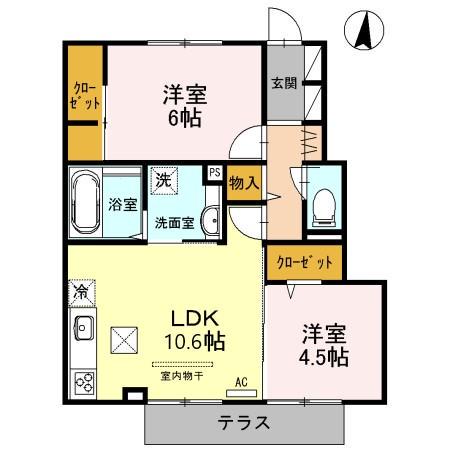 ルメート若葉II(2LDK/1階)の間取り写真