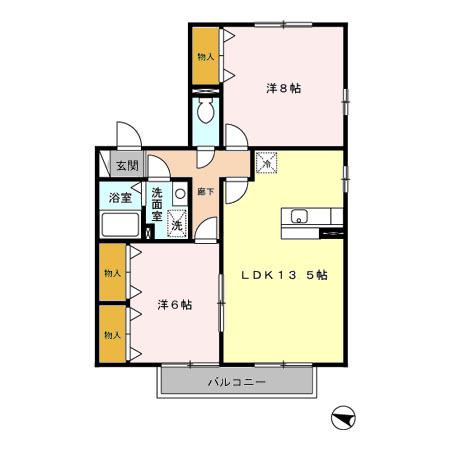 ヴェルドミール・大山(2LDK/2階)の間取り写真