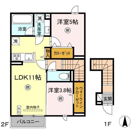 D-ROOM TK A棟(2LDK/2階)の間取り写真