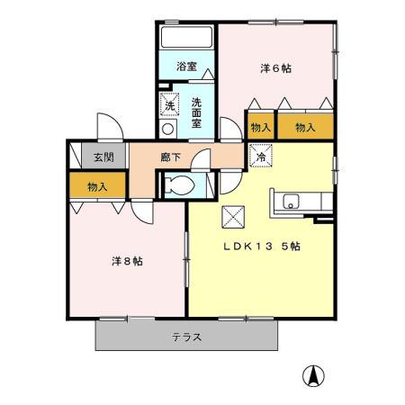 プラムヒルズB棟(2LDK/1階)の間取り写真