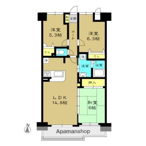 クローバーマンション二日市(3LDK/6階)の間取り写真