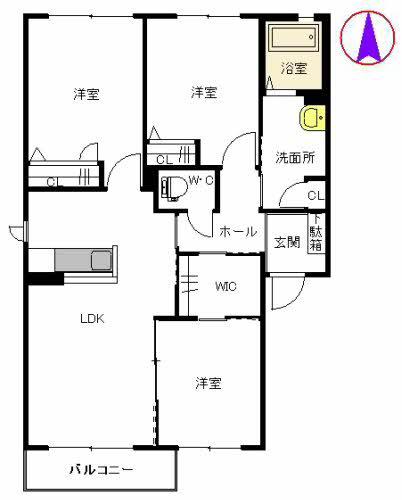 シュトラール B棟(3LDK/2階)の間取り写真