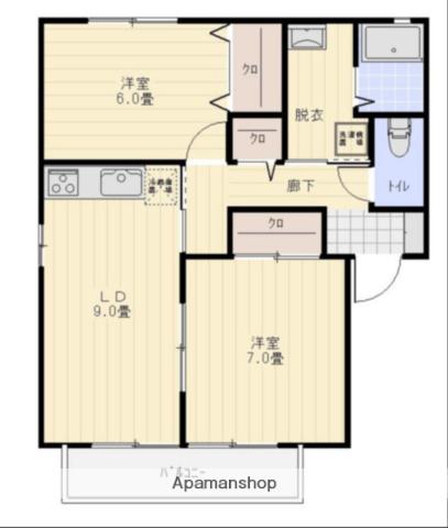 セジュール・アルジャン(2DK/1階)の間取り写真