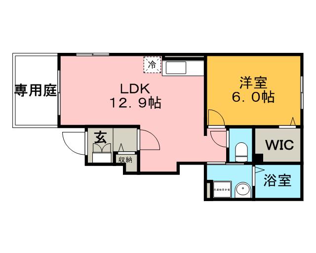ほほえみB棟(1LDK/1階)の間取り写真