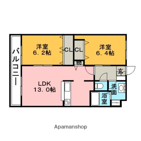 HIKARI(2LDK/2階)の間取り写真