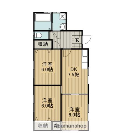 鹿児島本線 羽犬塚駅 徒歩75分 1階建 築20年(3DK)の間取り写真