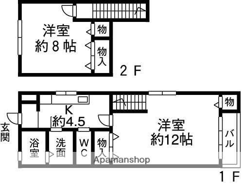 ユノソハイツ龍ヶ原(2K/2階)の間取り写真